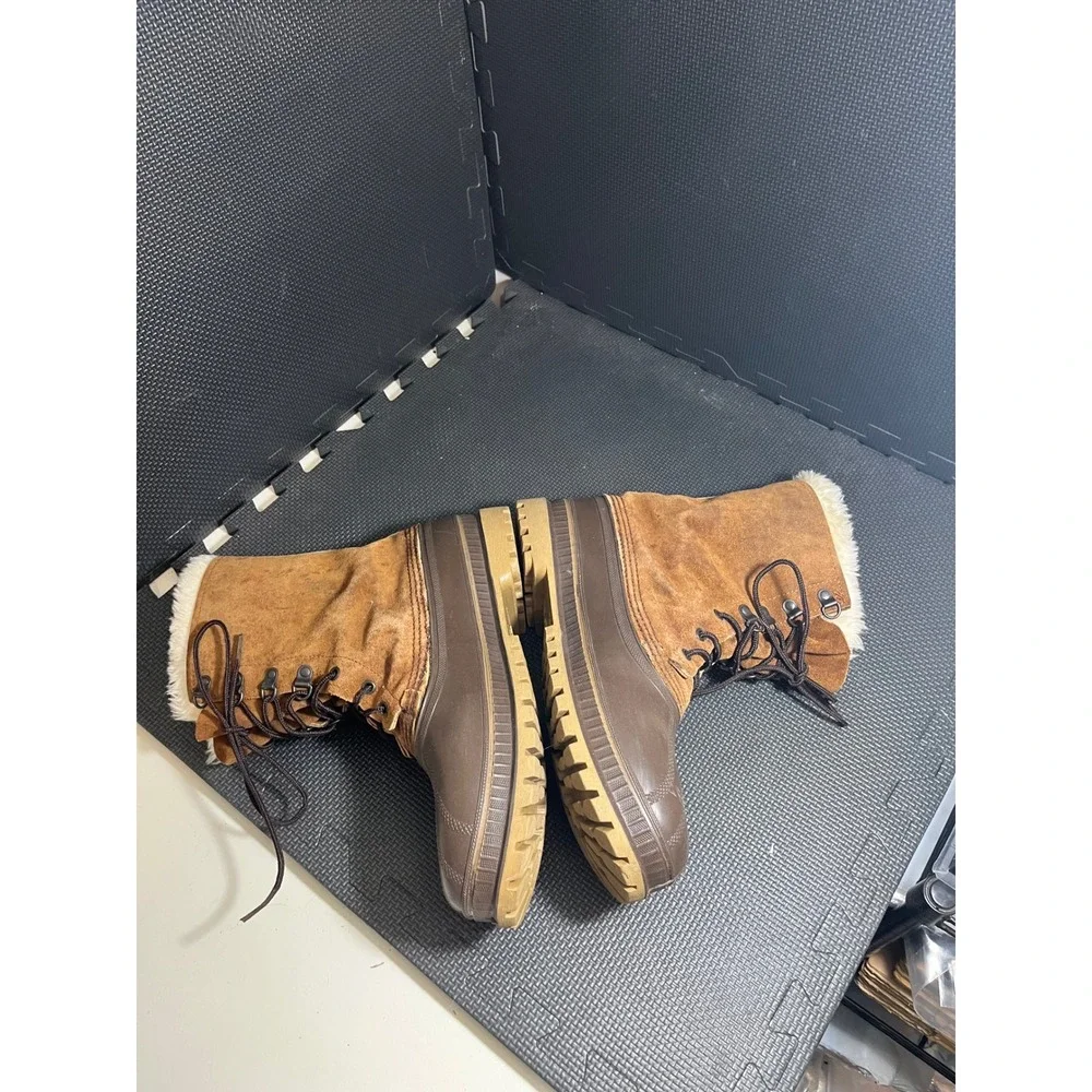 Sorel Vintage Caribou Winter Boot Mens 11 Brown Suede Waterproof Faux Fur Lining